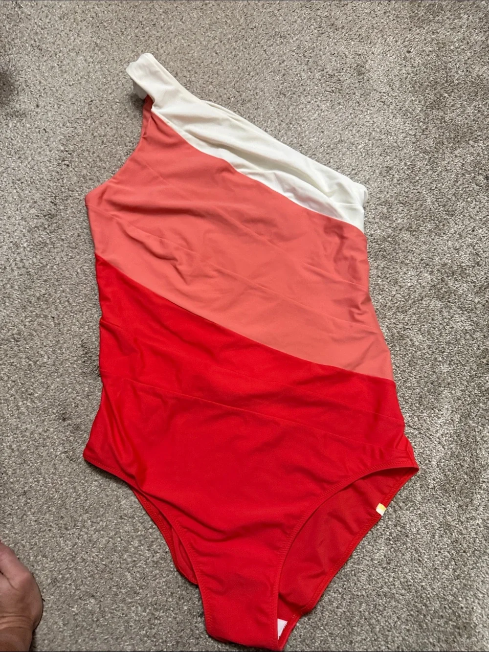 summersalt One-Shoulder Colorblock One-Piece in White, Coral & Red